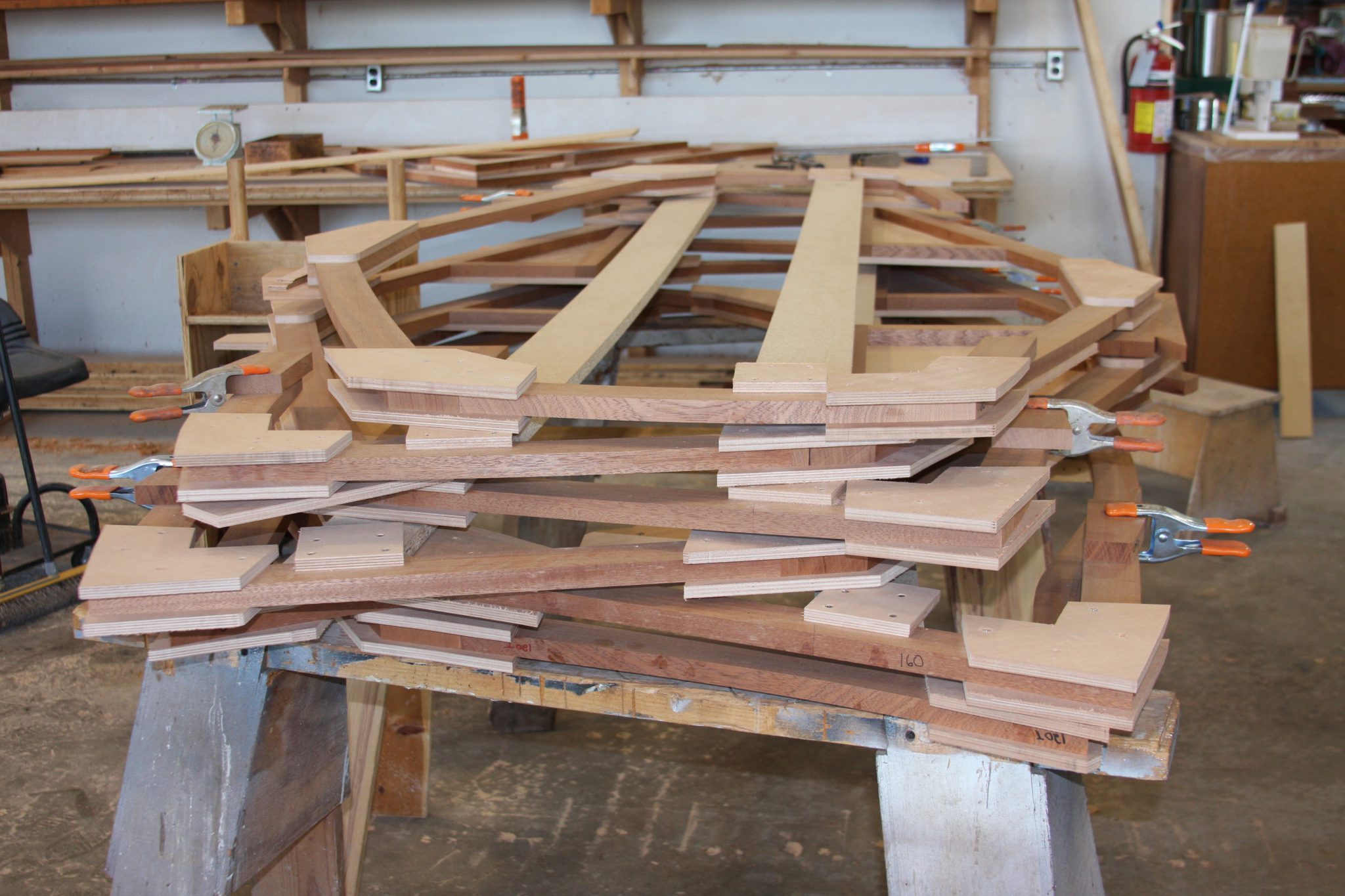 assembled frames ready for hull construction